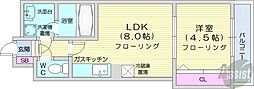 東洋ハイツC棟 1階1LDKの間取り