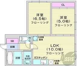 藤井ビル北10条 1階2LDKの間取り