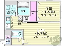 札幌市営東西線 西11丁目駅 徒歩6分の賃貸マンション 3階1LDKの間取り