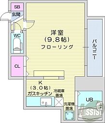 ラ・モンターニュ2 3階1Kの間取り