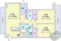 札幌市営東西線 西11丁目駅 徒歩15分の賃貸マンション 2階2LDKの間取り