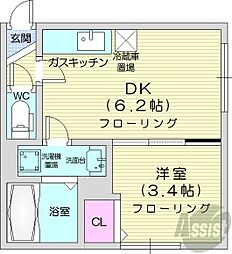 ロビンハウス 2階1DKの間取り