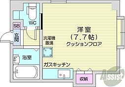 札幌市営東西線 西18丁目駅 徒歩10分の賃貸マンション 2階ワンルームの間取り