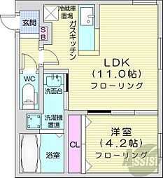 JR函館本線 苗穂駅 徒歩7分の賃貸マンション 1階1LDKの間取り