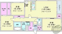 札幌市営東西線 円山公園駅 徒歩31分の賃貸マンション 5階2LDKの間取り