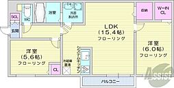 THE MODERN 伏見 2LDKの間取図画像