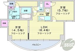 札幌市営東西線 二十四軒駅 徒歩10分の賃貸マンション 2階2LDKの間取り