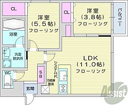 札幌市営東西線 菊水駅 徒歩7分の賃貸マンション 4階2LDKの間取り