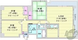 アルファスクエア円山 6階3LDKの間取り
