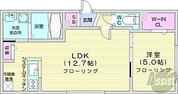 札幌市営東西線 バスセンター前駅 徒歩9分の賃貸マンション 2階1LDKの間取り