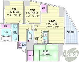 札幌市営東西線 西28丁目駅 徒歩7分の賃貸マンション 10階3LDKの間取り