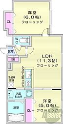札幌市営東西線 円山公園駅 徒歩10分の賃貸マンション 1階2LDKの間取り