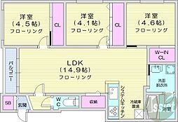 札幌市中央区南十四条西16丁目マンション 3LDKの間取図画像