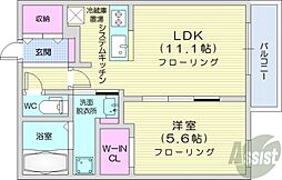札幌市営東豊線 月寒中央駅 徒歩7分の賃貸マンション 4階1LDKの間取り