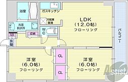 JR函館本線 桑園駅 徒歩4分の賃貸マンション 2階2LDKの間取り