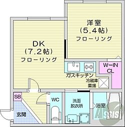 札幌市営東豊線 美園駅 徒歩1分の賃貸マンション 2階1DKの間取り