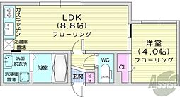 札幌市営東西線 バスセンター前駅 徒歩5分の賃貸アパート 2階1LDKの間取り