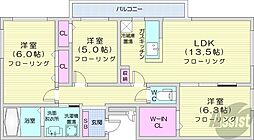 JR函館本線 桑園駅 徒歩5分の賃貸マンション 3階3LDKの間取り