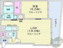 札幌市営東西線 西28丁目駅 徒歩10分の賃貸マンション 1階1LDKの間取り