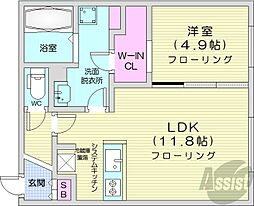 札幌市営東豊線 月寒中央駅 徒歩3分の賃貸マンション 5階1LDKの間取り