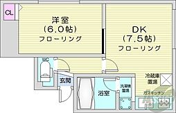 札幌市営南北線 幌平橋駅 徒歩7分の賃貸アパート 2階1DKの間取り