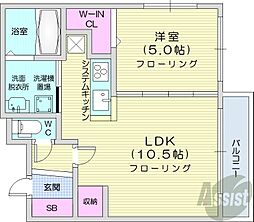 札幌市営東西線 円山公園駅 徒歩8分の賃貸マンション 4階1LDKの間取り