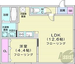 ヴァルム環状通東 4階1LDKの間取り
