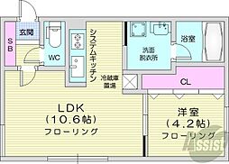 札幌市営東西線 西11丁目駅 徒歩16分の賃貸マンション 3階1LDKの間取り