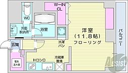 札幌市営東西線 西18丁目駅 徒歩5分の賃貸マンション 2階ワンルームの間取り