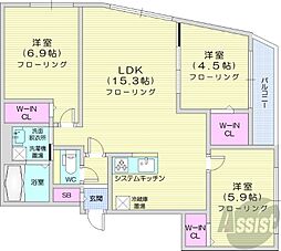 札幌市営東西線 円山公園駅 徒歩12分の賃貸マンション 5階3LDKの間取り