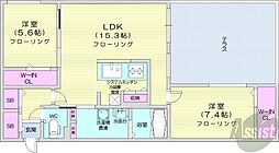 札幌市営東西線 西28丁目駅 徒歩5分の賃貸マンション 1階2LDKの間取り