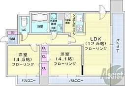 札幌市営南北線 さっぽろ駅 徒歩5分の賃貸マンション 11階2LDKの間取り