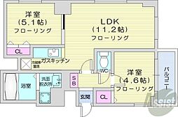 ミ・ピアーチェ環状通 3階2LDKの間取り