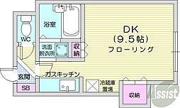 ベルウッド15 3階1Kの間取り