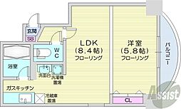 札幌市営東西線 西11丁目駅 徒歩1分の賃貸マンション 8階1LDKの間取り