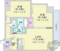 札幌市営東西線 円山公園駅 徒歩1分の賃貸マンション 10階2LDKの間取り
