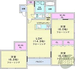 札幌市営東豊線 福住駅 徒歩12分の賃貸マンション 3階3LDKの間取り