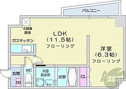 札幌市営東豊線 豊水すすきの駅 徒歩5分の賃貸マンション 6階1LDKの間取り