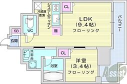シティホーム札幌ステーションフロント 8階1LDKの間取り