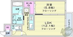 札幌市営南北線 中島公園駅 徒歩18分の賃貸マンション 4階1LDKの間取り