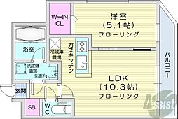札幌市営東西線 円山公園駅 徒歩5分の賃貸マンション 2階1LDKの間取り