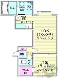 札幌市営東豊線 環状通東駅 徒歩5分の賃貸アパート 2階1LDKの間取り