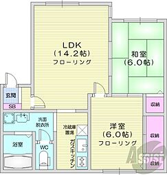札幌市営東豊線 東区役所前駅 徒歩4分の賃貸アパート 2階2LDKの間取り