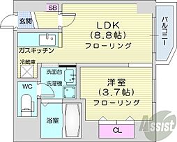レジデンスタワー札幌 8階1LDKの間取り