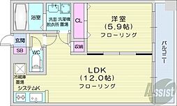 グランカーサ南13条 4階1LDKの間取り