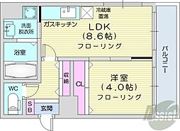 札幌市営東豊線 豊水すすきの駅 徒歩1分の賃貸マンション 16階1LDKの間取り