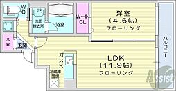 札幌市営南北線 幌平橋駅 徒歩8分の賃貸マンション 4階1LDKの間取り