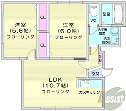 札幌市営南北線 中島公園駅 徒歩9分の賃貸アパート 3階2LDKの間取り