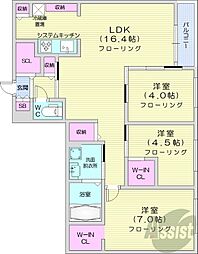札幌市豊平区月寒東一条15丁目マンション 3LDKの間取図画像