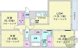 札幌市営東西線 円山公園駅 徒歩2分の賃貸マンション 3階3LDKの間取り